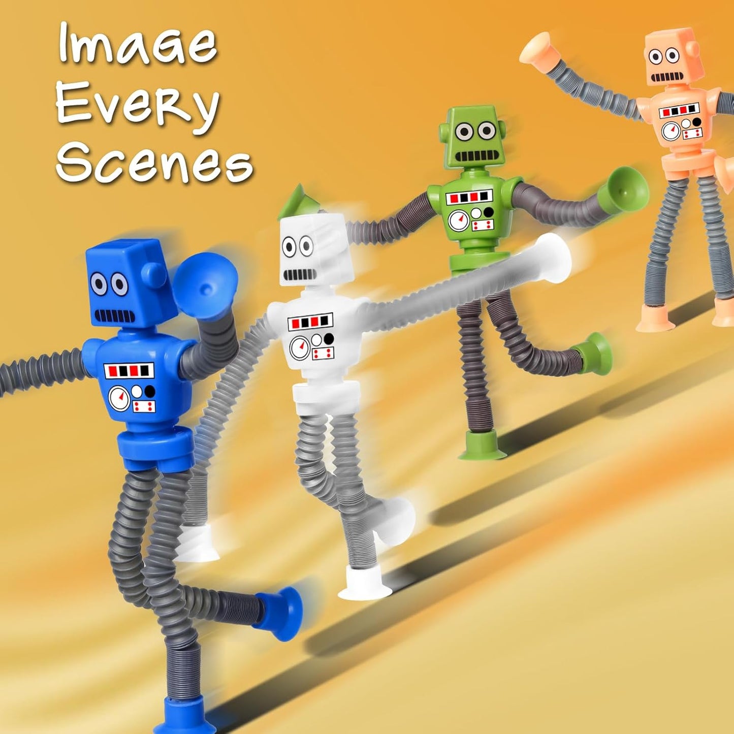 4PCS Telescopic Robot Suction Cup Toy, Shape Changing Tube Fidget Toys, Travel Toys Gift Easter Basket Stocking Stuffer for Kids