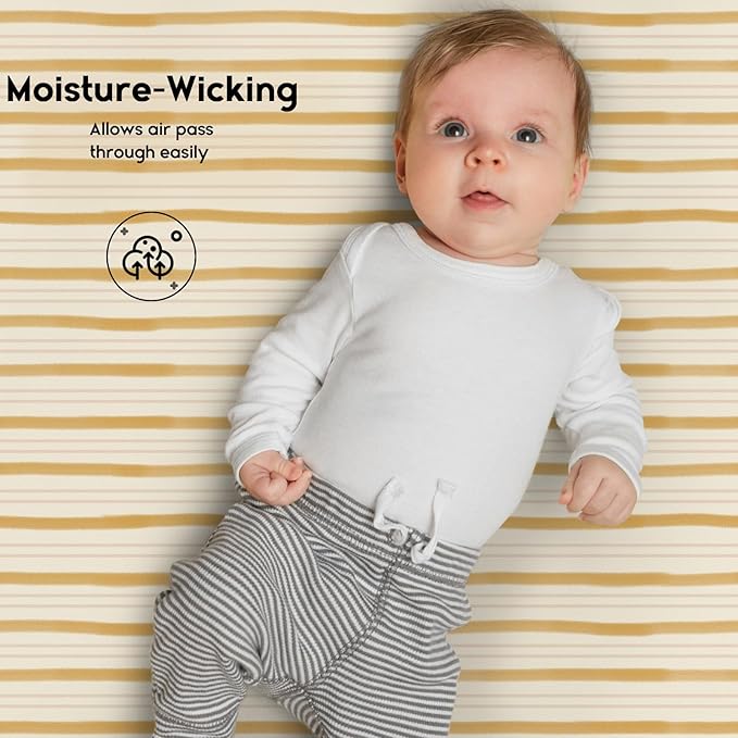 Yoofoss Pack and Play Sheets Fitted, Mini Crib Sheets 2-Pack for Pack N Play Mattress, Stretchy Playard Sheet, Soft and Breathable (Brown+Stripe)