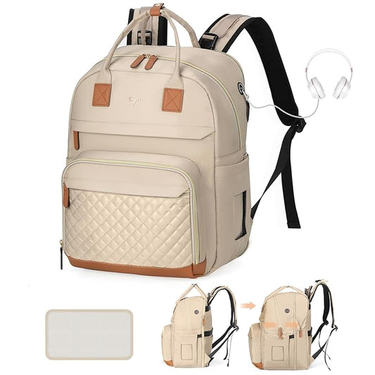 Diaper Bag Backpack - Extra Large Diaper Bag for 2 Kids Twin, Travel Baby Bags for Mom Dad 25-37L Expandable with Changing Pad Earphone Hole, Solid khaki