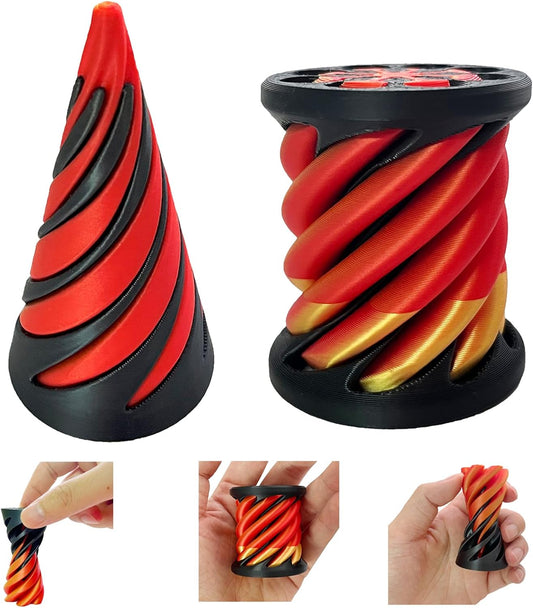 Spiral Cone Fidget Toy - 2PCS, 3D Printed Spiral Cone Toy, Impossible Cone Toys, Pass Through Pyramid Fidget Toy, Mini Vortex Thread Illusion, Spiral Decompression Push Toys (Cone + Cylinder)