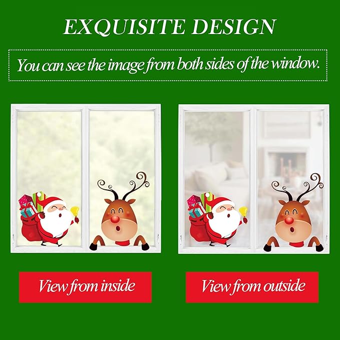 Joy Bang Christmas Window Clings, Xmas Santa Claus Reindeer Window Stickers Clings Deals, Christmas Window Decorations Decor Indoor