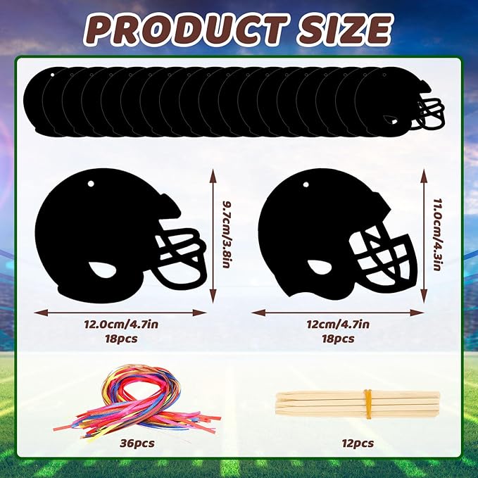 JULMELON 36 PCS Football Crafts for Kids, Rainbow Scratch Paper Art for Kids Football Party Favors Helmet Scratch Off Cards for Birthday Party Supplies School Activities