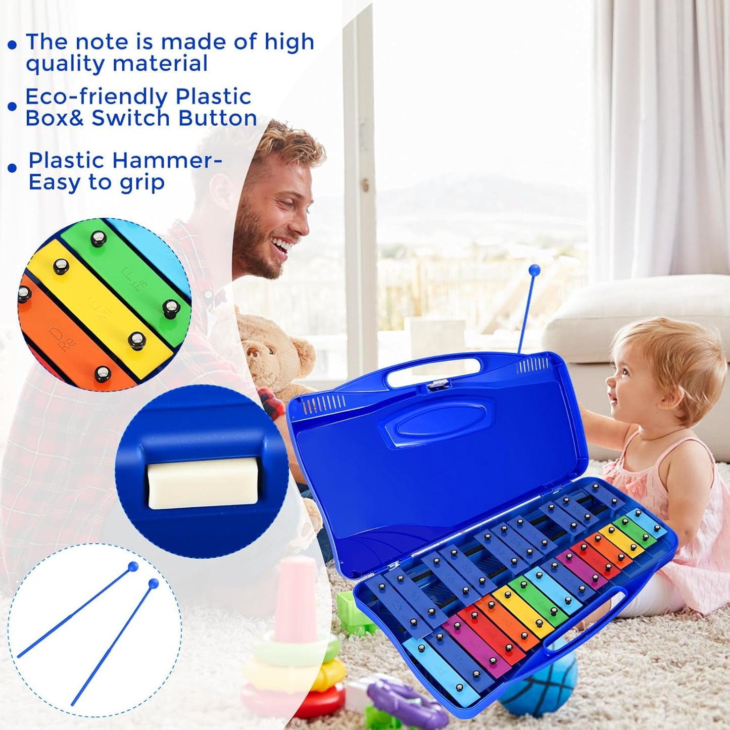 EASTROCK Xylophone, 25 Notes Glockenspiel Xylophone for Kids, Professional Xylophone Instrument Music Teaching, Gifts, JDXPE-25NC-DBL