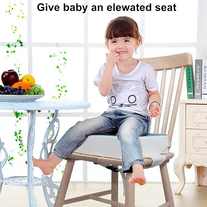 Kalawen Booster Seat for Dining Table, Waterproof PU Washable Thick Toddler Dining Booster Seat, Kids Booster Seat for Dining Table with 2 Adjustable Straps Safety Buckle