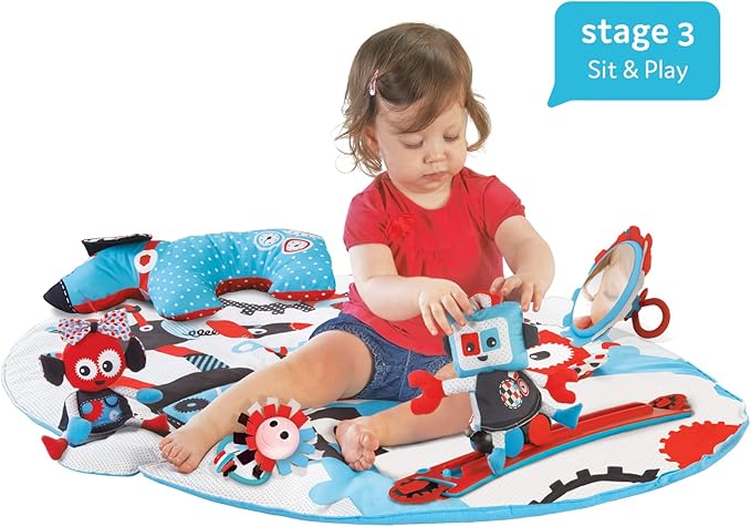Yookidoo Baby Gym and Play Mat - 3 Stage Accessory Gym with Motorized Robot Track - 20 Development Activities - Age 0-12 Months