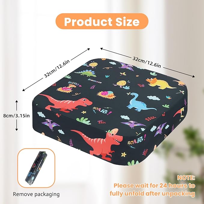 Toddler Booster Seat for Dining Table, Kids Booster Seat for Kitchen Chair with Non-Slip Bottom, Portable Detachable Washable Increasing Cushion with 2 Adjustable Straps (Dinosaur)