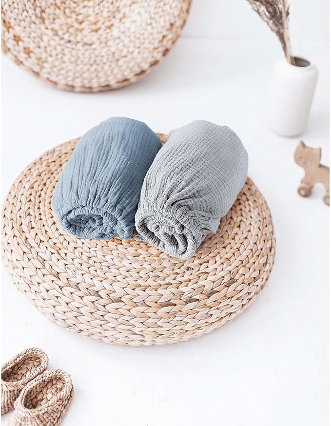 Muslin Bassinet Sheets for Babies – Soft & Breathable 100% Cotton Fitted Sheets for Oval, Rectangle, Hourglass Bassinet Mattress Pads, 2-Pack (Ivory & Pink)