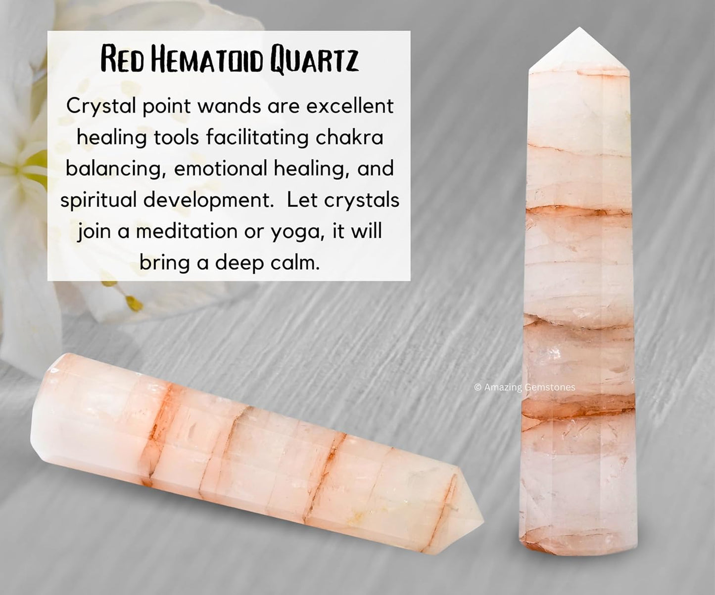Amazing Gemstone Red Hematoid Quartz Crystal Towers - Natural Healing Crystal Point Obelisk for Reiki Healing and Crystal Grid (3 Inch)