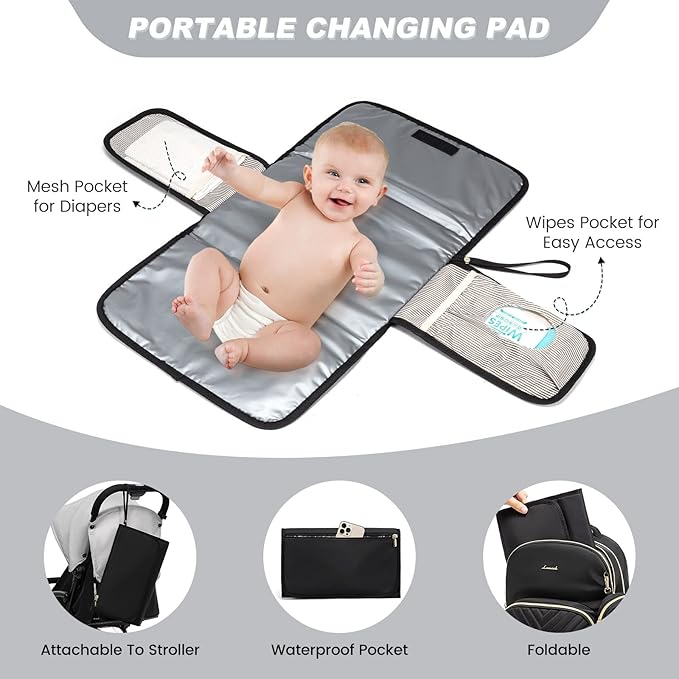 LOVEVOOK Diaper Bag Backpack with 2 Cubes, Quilted Baby Bag with Changing Pad & Pacifier Holder, Waterproof Travel Diaper Bags for Baby Boys Girls, Stylish and Large Capacity,5PCS Set, Black