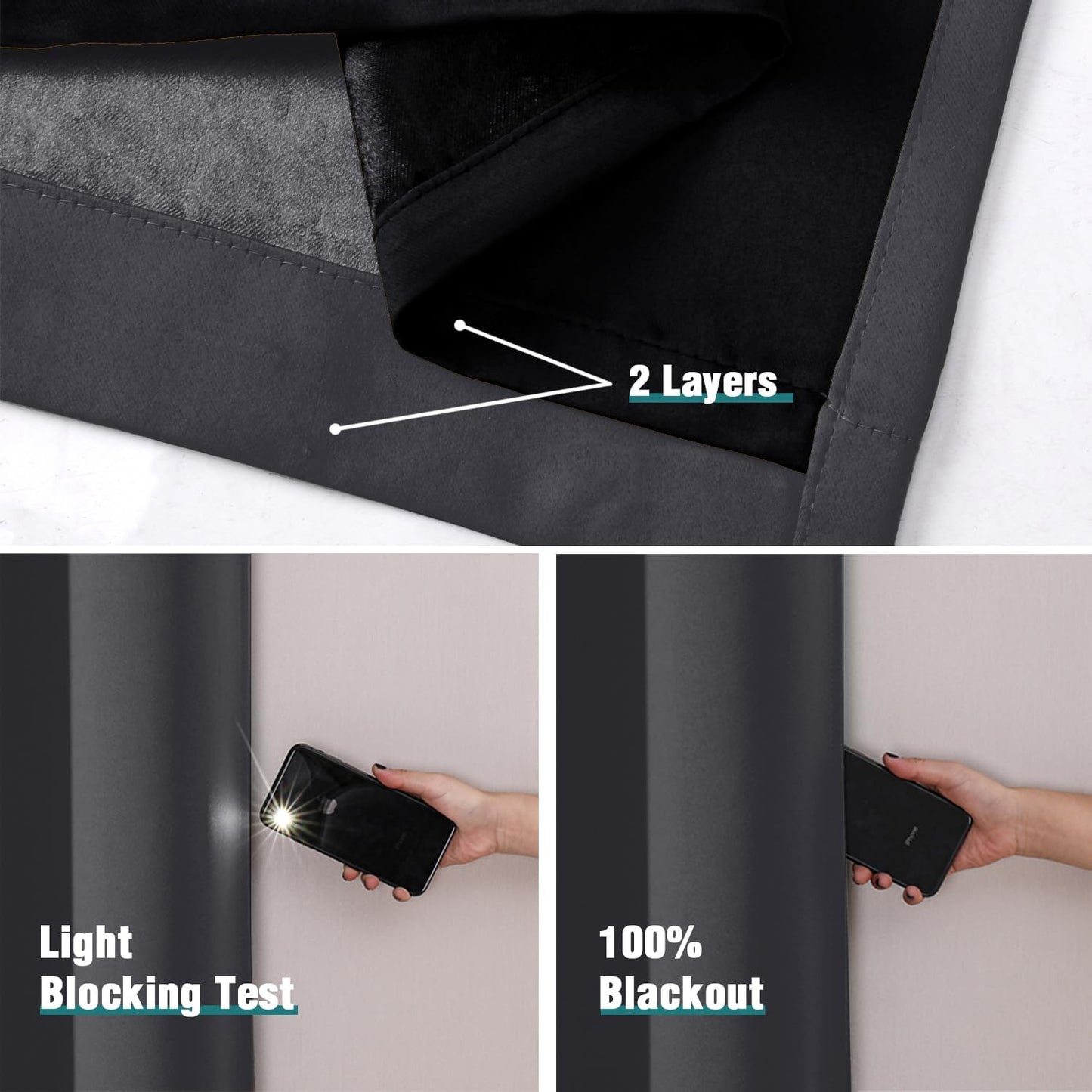 ChrisDowa 100% Blackout Curtains 102 inch Long for Bedroom with Black Liner, 2 Thick Layers Total Blackout Thermal Insulated Grommet Window Curtains 2 Panels Set (Dark Grey, 52 x 102 Inch)