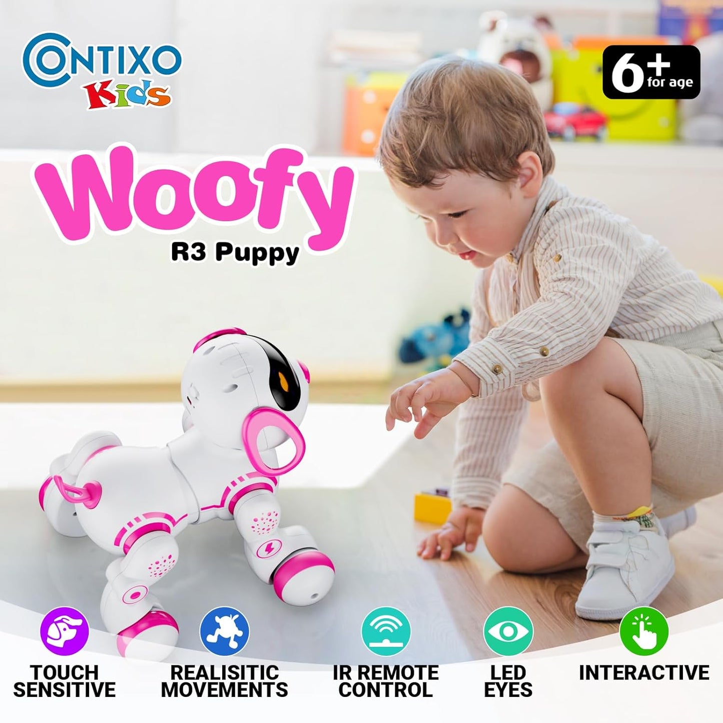 Contixo R3 Robot Dog Toy for Kids - Interactive Remote Control Smart Dancing Robotic Pet for Boys & Girls Ages 3-12 - Pink