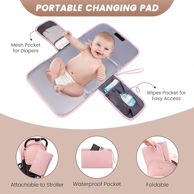 LOVEVOOK Diaper Bag Backpack, Quilted Baby Bag with Changing Pad & Pacifier Holder, Waterproof Travel Diaper Bags for Baby Boys Girls, Stylish and Large Capacity,Pink