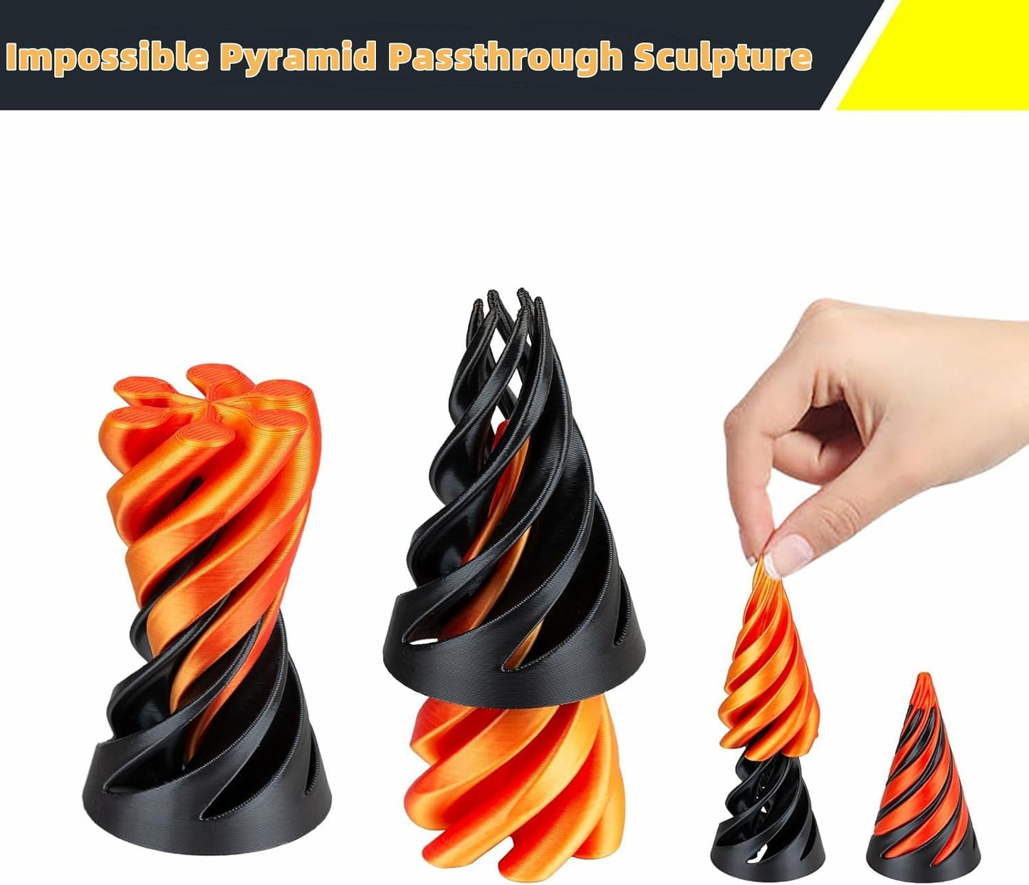 3 PCS Impossible Cone,Spiral Cone Fidget Toy,Pyramid Passthrough Sculpture,3D Printed Spiral Cone,Desk Toy,Mini Cone Funny Desktop Decoration for Home Office Desk (3pcs (Pyramid+Cone+Cylinder))
