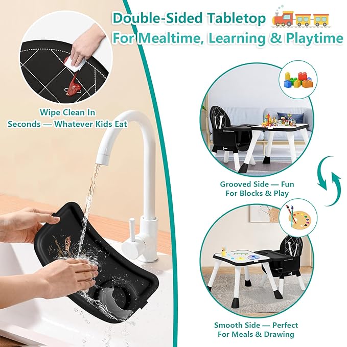 6 in 1 Baby High Chair for Babies and Toddlers, Booster Seat, Kids Learning Table & Chair (Black)