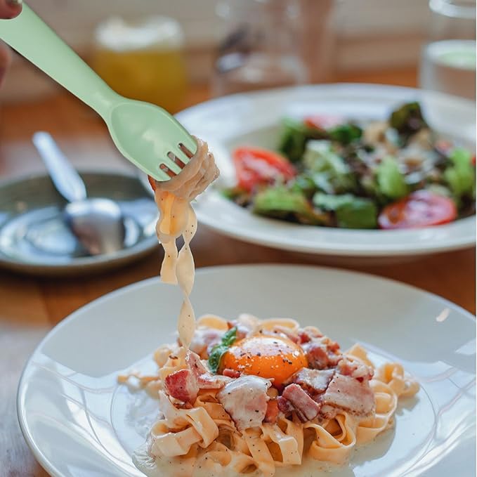 12 Pcs Kids Spoons and Forks Toddler Utensils Plastics Reusable Silverware Baby Cutlery Set Feeding Dinnerware Utensils BPA Free Microwave Dishwasher and Freezer Safe- Light Green