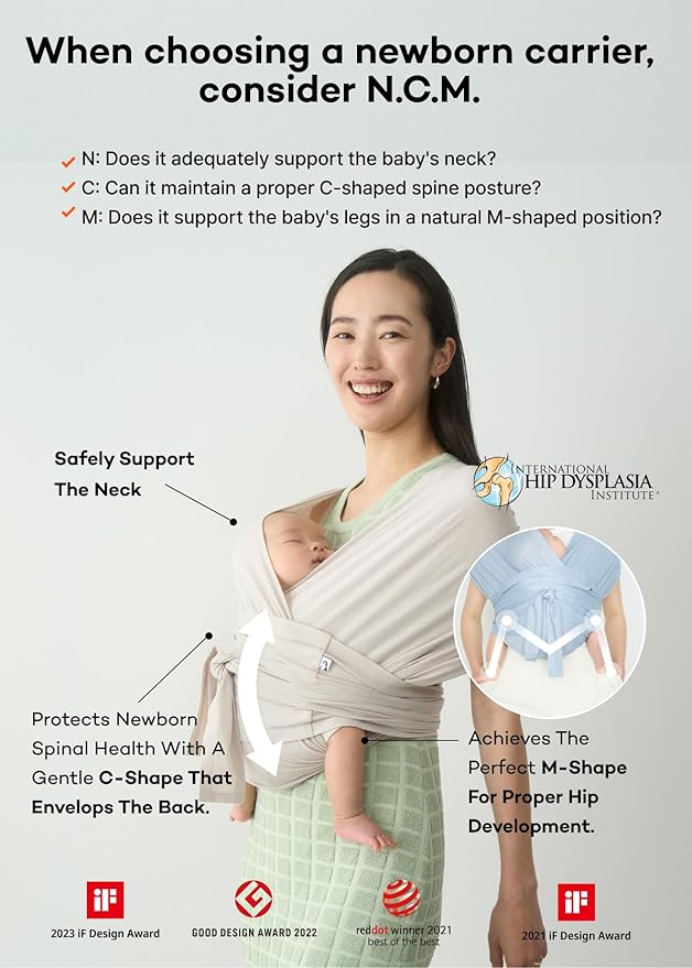 Konny Baby Carrier Flex SoftBreeze with Head Support - Adjustable, Easy to Wear Baby Wrap Sling, Perfect for Newborn Babies Essentials up to 44 lbs (XS-XL) - Blue Grey