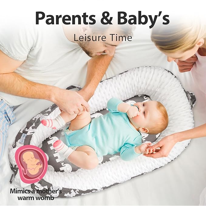 Baby Lounger | Organic Cotton Infant Lounger | Reversible, Adjustable & Portable Floor Lounger | Soft, Breathable, Washable Cover