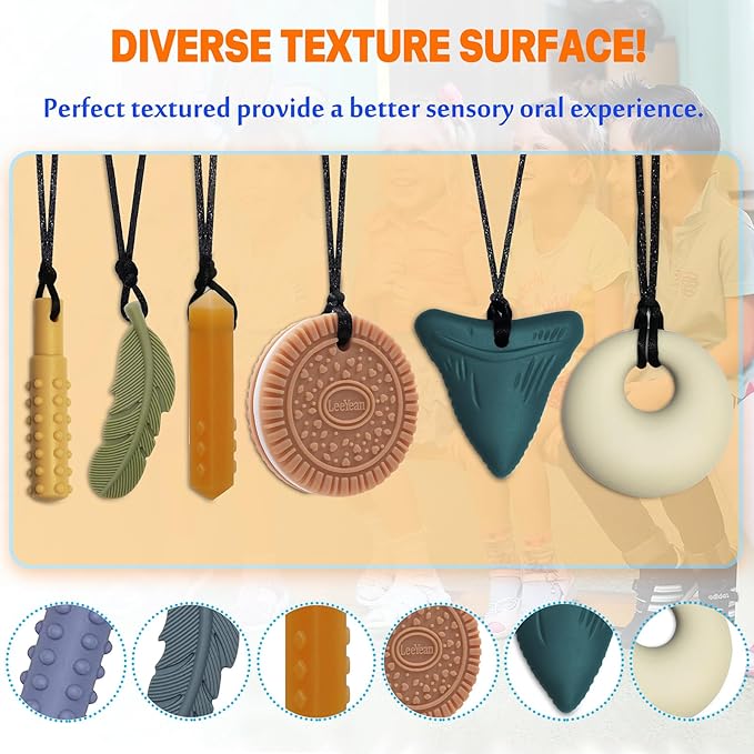 Chew Necklaces for Sensory Kids, Sensory Chewy Toys for Boys with Autism, ADHD, SPD, Chewing, Silicone Chewing Necklace Reduce Adult Anxiety Fidgeting