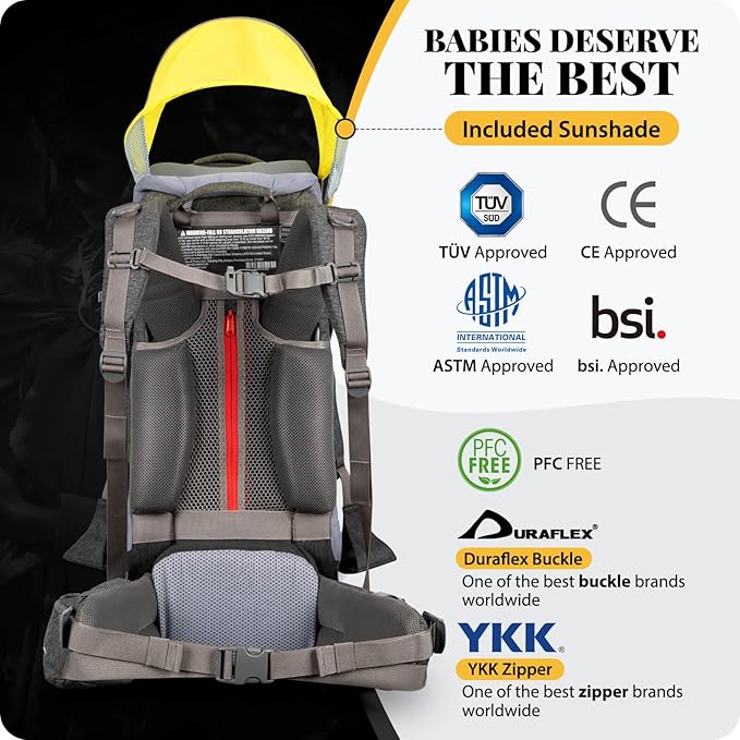 WIPHA Baby Backpack Carrier, Upgraded Carrying System Toddler Hiking Backpacks Carrier, Ergonomic Pro Baby Carrier Backpack with Safety Seat