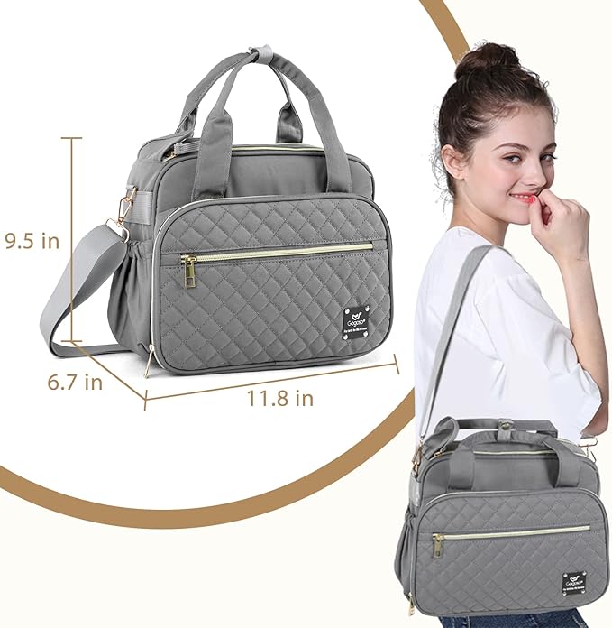 Crossbody Small Diaper Bag, Cute Mini Baby Diaper Tote Bags with Insulated Pockets for Traveling Outdoor Parent,Gray