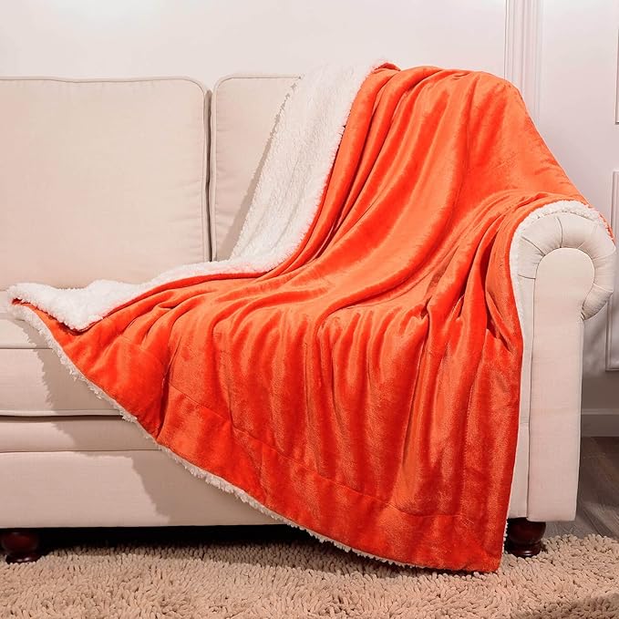 NANPIPER Fleece Blanket Sherpa Throw,Soft Fuzzy Blankets for Couch,Orange 50"x60"