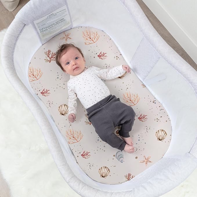 Stretch Fitted Bassinet Sheet Set BROLEX 2 Pack Cradle Sheets for Bassinet Pad/Mattress,Unisex Boys Girls,Ultra Soft,Dolphins Shells