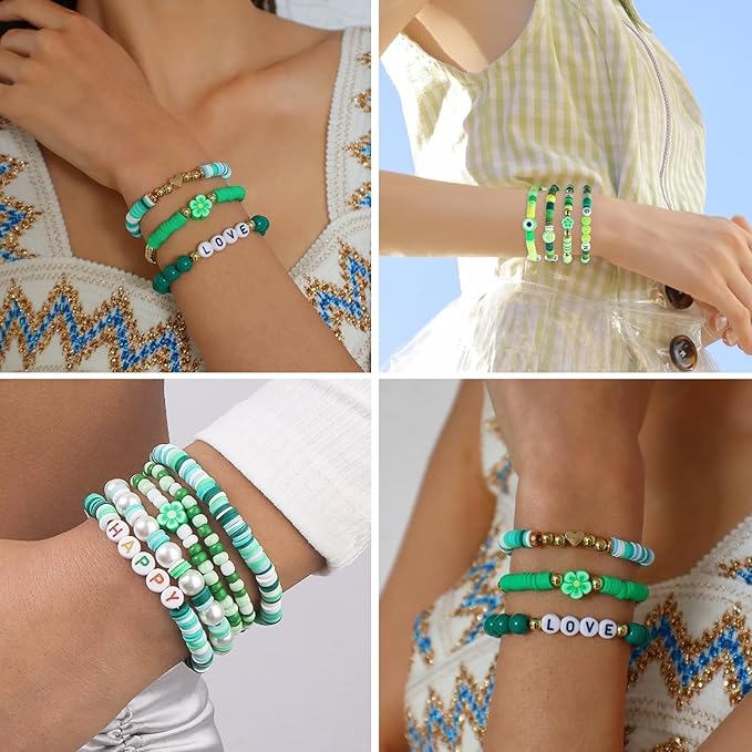 4000pcs Green Clay Beads for Bracelets Making 6mm Heishi Beads Polymer Flat Round Disc Clay for Jewelry Making Green Bead Crafts