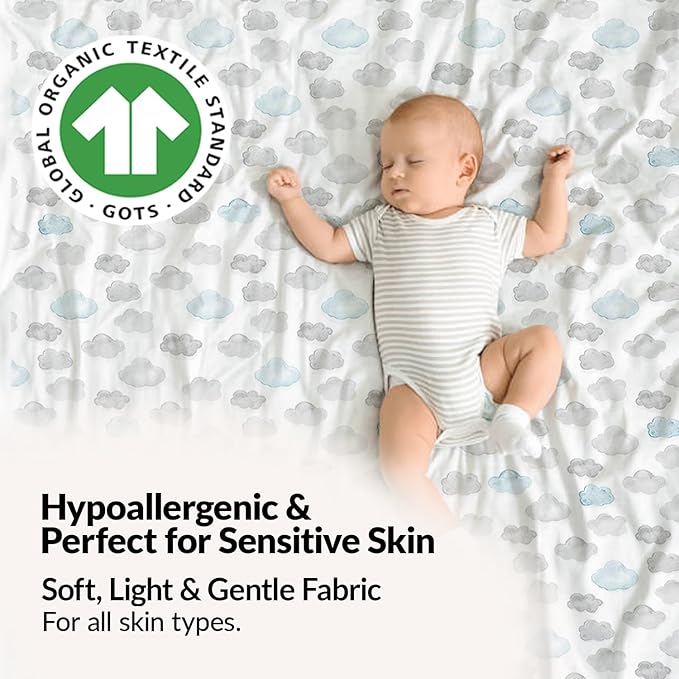 100% Organic Cotton Crib Sheets (3-Pack) - GOTS Certified - Breathable Organic Crib Sheets - Double-Elastic for Secure Fit, Extra Protection for Your Baby - Gender-Neutral Sheet (28"x55")/ 140 x 70cm