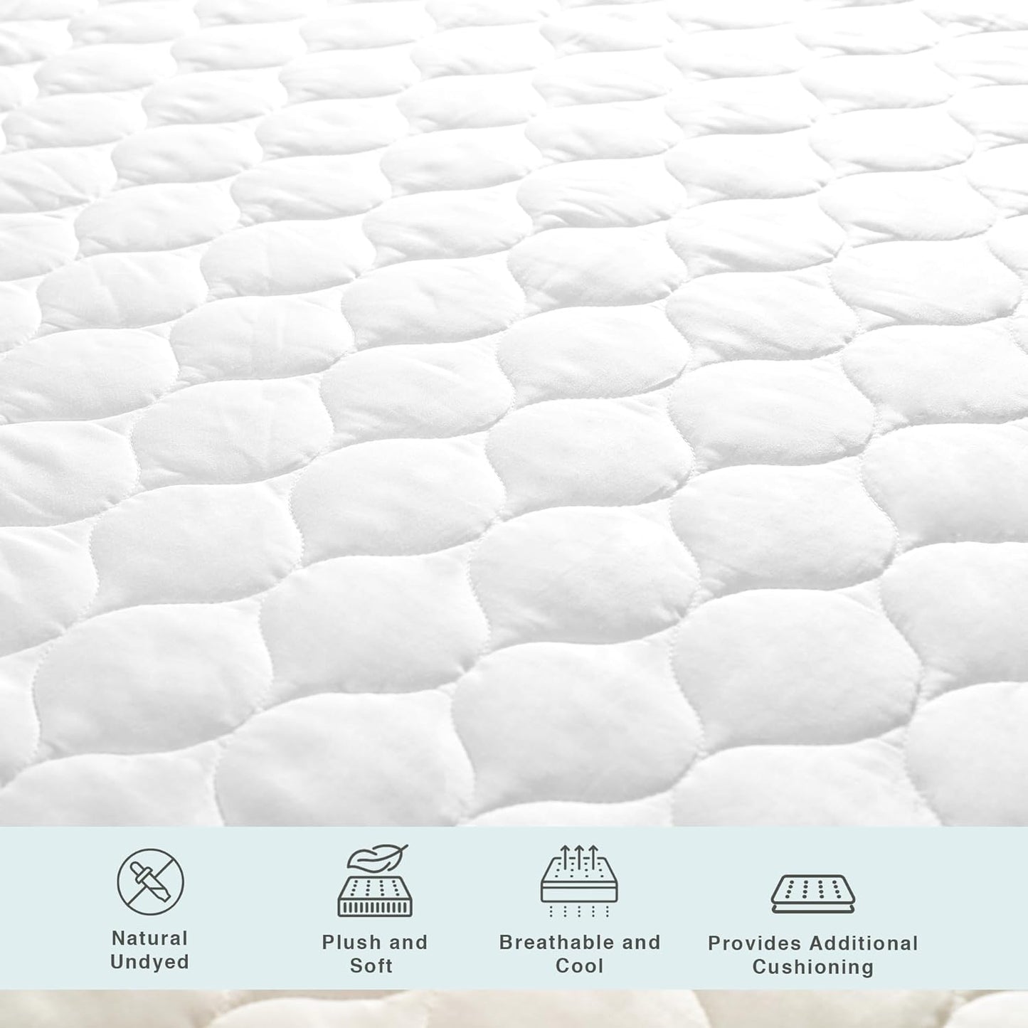 FABDREAMS Organic Quilted Mattress Protector | Mattress Pad| Queen Mattress Cover| Naturally Breathable | Noiseless| Fits up to 17" Deep Pocket| Temperature Regulating | Queen | White