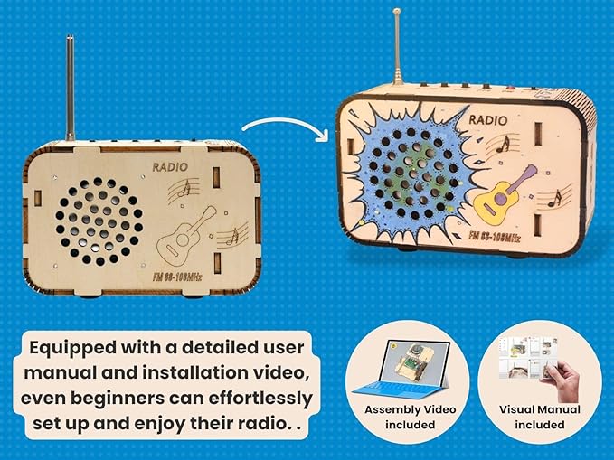 Wooden FM Radio Kit FM 88-108MHz - Science Experiment and Educational Project STEM Kit