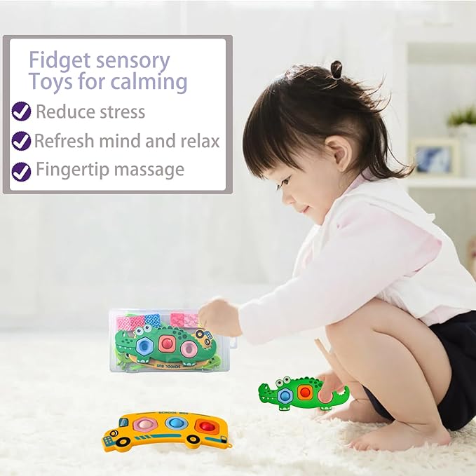 7Pcs Fidget Popper Sensory Toys for Airplane Travel, Montessori Toy, Sensory Toys for Kids with Autism, Pop Fidget Toy Classroom Gifts Stocking Stuffer for Travel Toy for Toddlers 1-3 Years Old