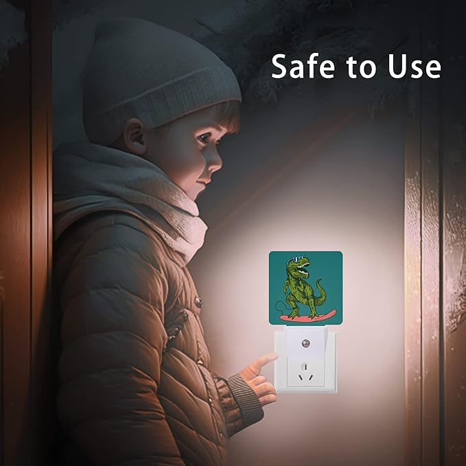 Dinosaur Night Light,Happy Dinosaur Surfer Night Lights Plug into Wall with Dusk to Dawn Light Sensors 0.5W Dim Night-Lights for Bedroom