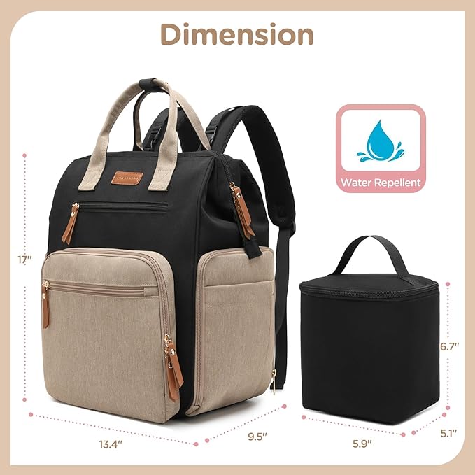 Breast Pump Bag for Spectra S1 S2 Medela, Convertible Large Diaper Bag Backpack for Working Moms with 14 inch Laptop Sleeve & Cooler Storage, Black Khaki
