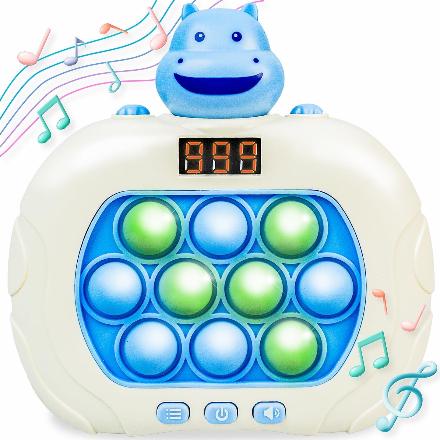 Marlo & Buzz Fast Push Game Toy with Popit Game Controller, Pop Fidget Animal with LED Screen - Sensory and Memory Console, Quick Bubble Light Toy, Pocket Games (Hippo)