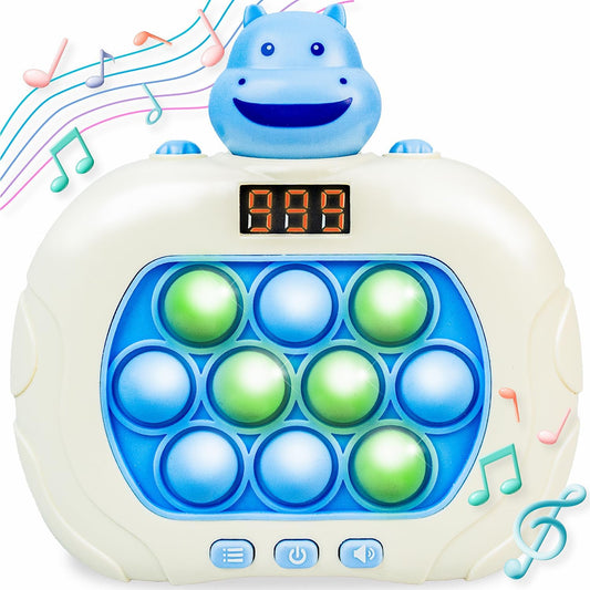 Marlo & Buzz Fast Push Game Toy with Popit Game Controller, Pop Fidget Animal with LED Screen - Sensory and Memory Console, Quick Bubble Light Toy, Pocket Games (Hippo)
