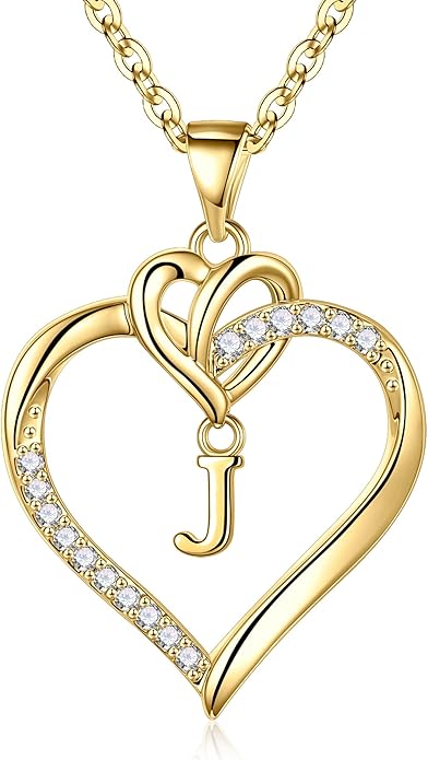STORUP Heart Initial Necklaces for Women Girls, 14K Gold Plated Cubic Zirconia Heart Initial A-Z Pendant Necklace Dainty Heart Necklaces for Women Teen Girl Jewelry Birthday Gifts