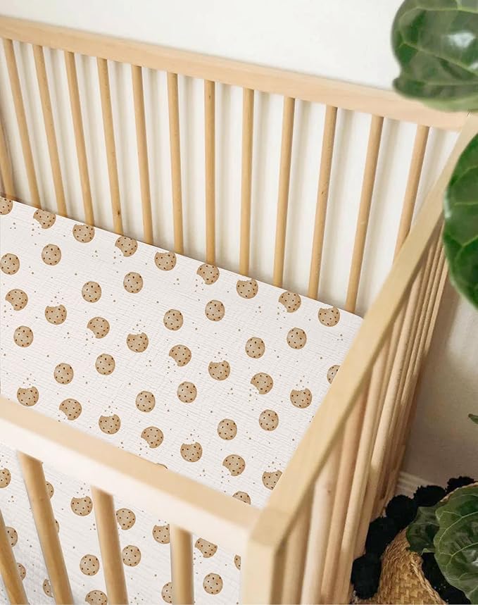 Crib Sheets for Baby Boy Girl 2 Pack, Fitted Crib Mattress Sheet 28" x 52", Muslin Toddler Bedding with Neutral Style, Nursery Bedding Essentials (Cookie & Light Khaki)