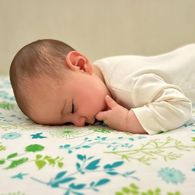 Margaux & May Organic Muslin Cotton Baby Crib Sheet, Meadow Print, Fitted, Breathable, Toddler Bedding, 52 x 28, Deep Pocket, Organic Crib Sheets for Cozy Sleep