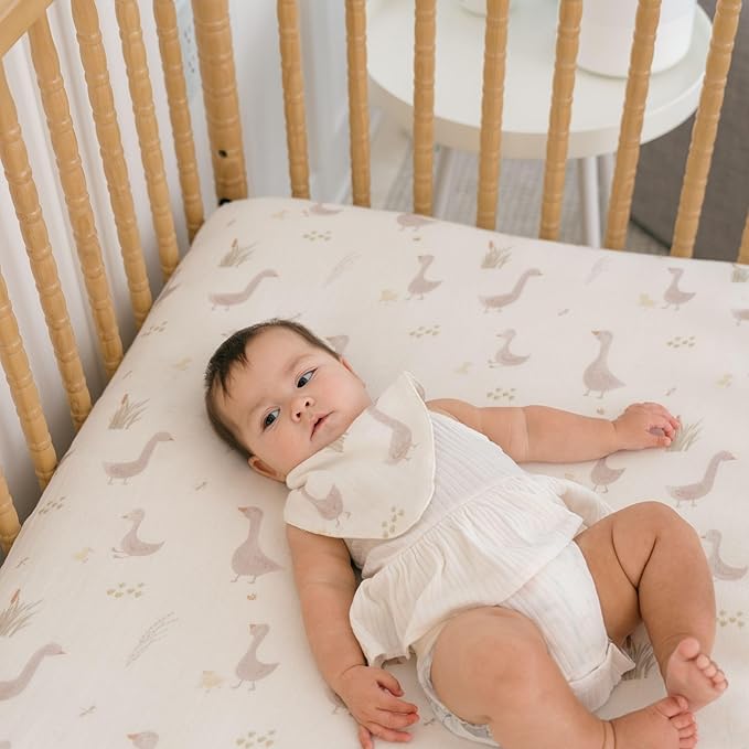 Crane Baby Charlie Farmhouse Goose Crib Fitted Sheet, 100% Cotton Baby Bed Sheets, Farm Nursery Decor, Crib Sheets for Boys and Girls, Baby Registry Gift, Goose Nursery Décor