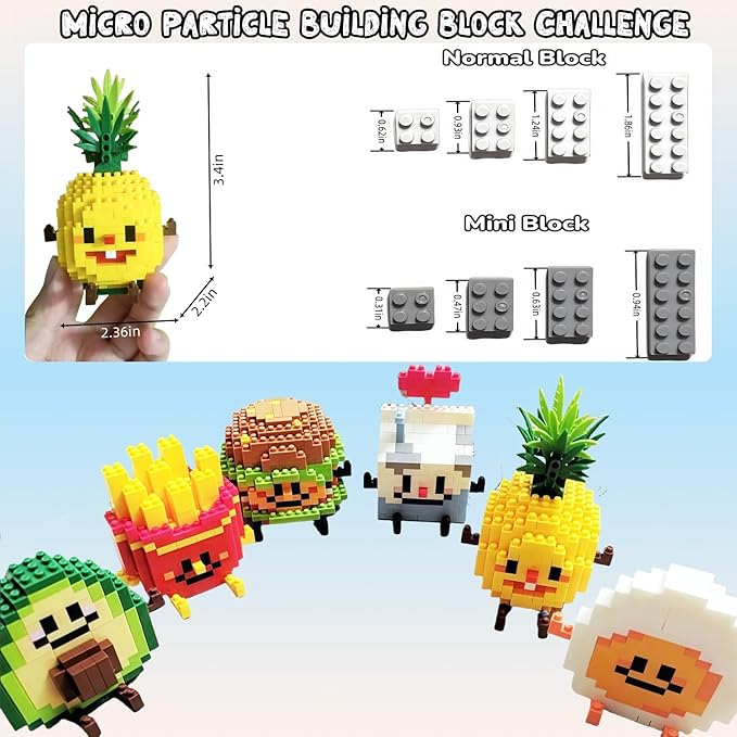 12 Packs Food Building Block Sets, Food Micro Set, Mini Fruit Figurines Building Blocks, Food-Themed Micro Blocks Building Set for Adults Home Decor