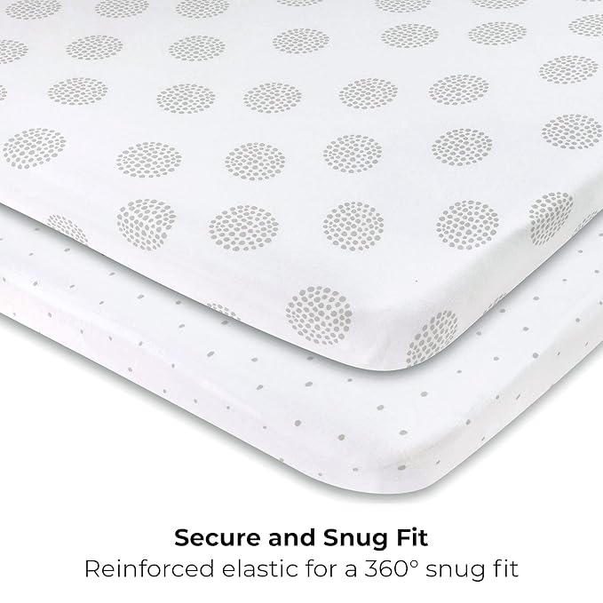 Ely's & Co. Pack N Play,Playard,Portable Crib Sheet 2-Pack Combed Jersey Cotton for Baby Boy or Baby Girl (Grey Dottie)