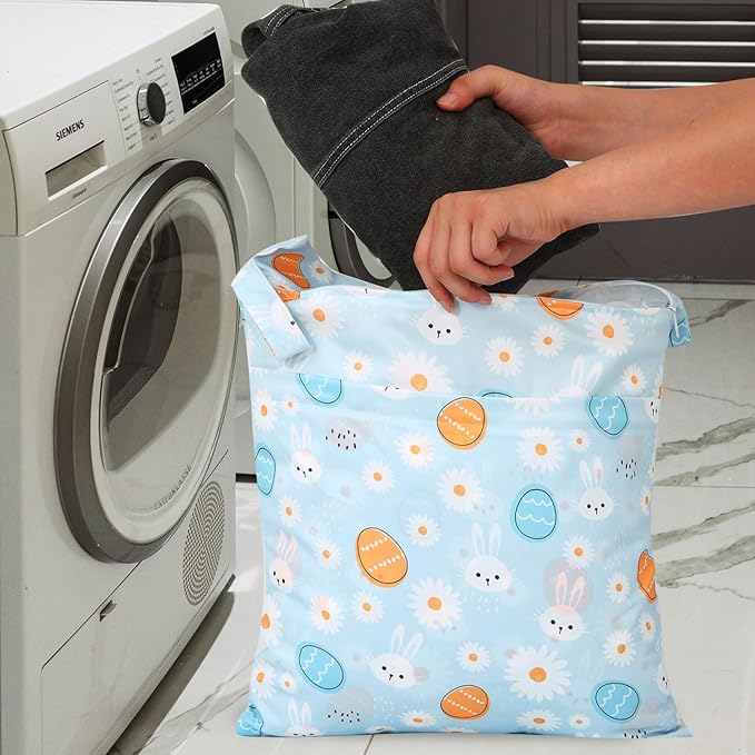 2pcs Travel Waterproof Laundry Bag, Cloth Diaper Wet Dry Bags with Handle 2 Zipper Pockets Washable Dirty Clothes Travelling Hanging Bathing Beach Daycare Yoga Gym Sports Exercise Swimsuits