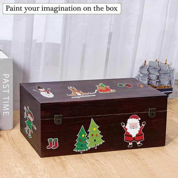 Wooden Storage Box with Hinged Lid and Front Clasp, 14''x9.4''x5.9'' Large Wood Storage Box, Wooden Boxes Wood Gift Boxes for Crafts Art Hobbies and Valentine's Day Decoration,Vintage Color