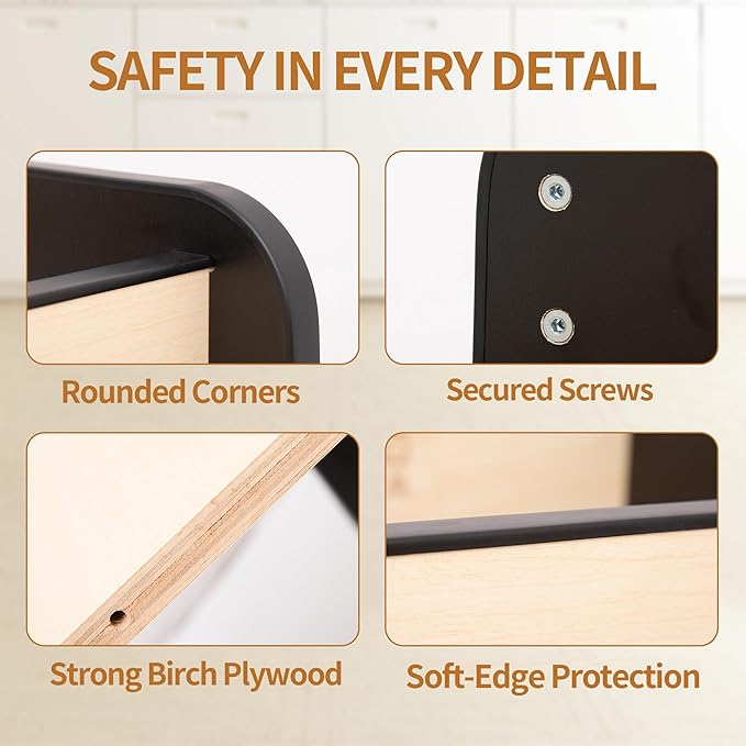 Toddler Kitchen Helper Tower for Ages 1–6 – 3-Level Adjustable Learning Tower, Toddler Standing Tower & Kitchen Stool Helper with Safety Rail, CPC Certified, Black