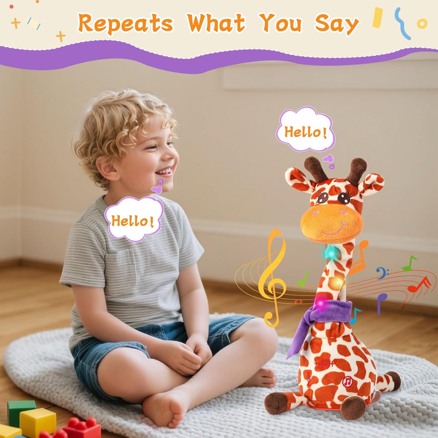 Dancing Talking Giraffe Toy, Stuffed Animal Toy Repeating What You Say, Glowing Musical Electronic Giraffe Gifts