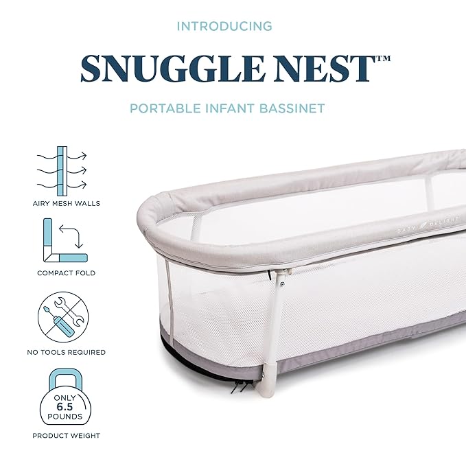 Baby Delight Snuggle Nest Bassinet, Portable Baby Bed, for Infants 0 – 5 Months, Driftwood Grey