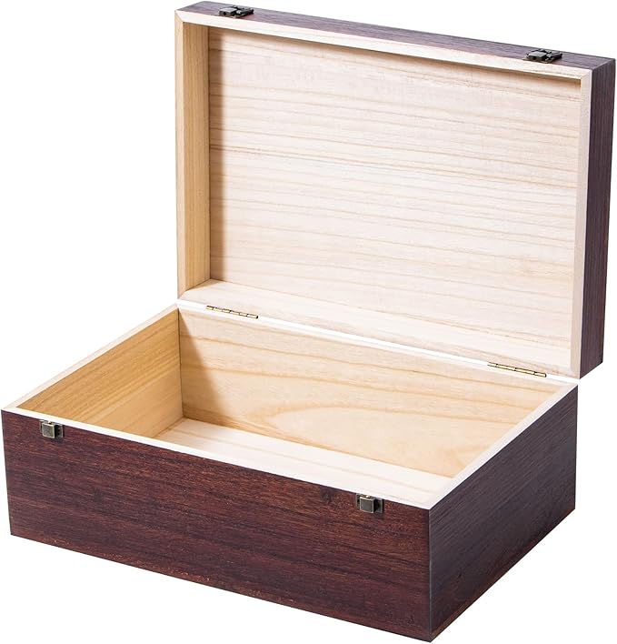 Wooden Storage Box with Hinged Lid and Front Clasp, 14''x9.4''x5.9'' Large Wood Storage Box, Wooden Boxes Wood Gift Boxes for Crafts Art Hobbies and Valentine's Day Decoration,Vintage Color