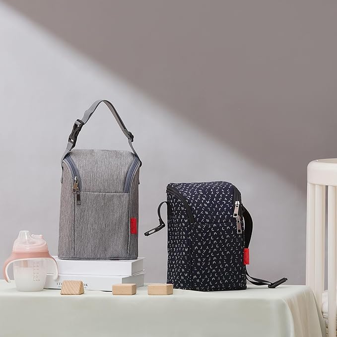 Asixxsix Insulated Baby Bottle Bag, Baby Bottle Holder Extra Storage, and, Easy to Carry, Travel Accessory, Keeps Bottles Warm or Cooler (Gray)