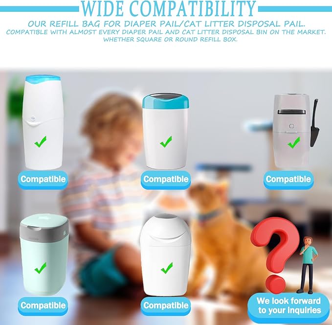 12er-Pack Refill Bags, Cat Litter Refill Bags, Diaper Refills, With Excellent Sealing and Toughness, The Refill Bag is Compatible With all Diaper Pails and Cat Litter Disposal Pails