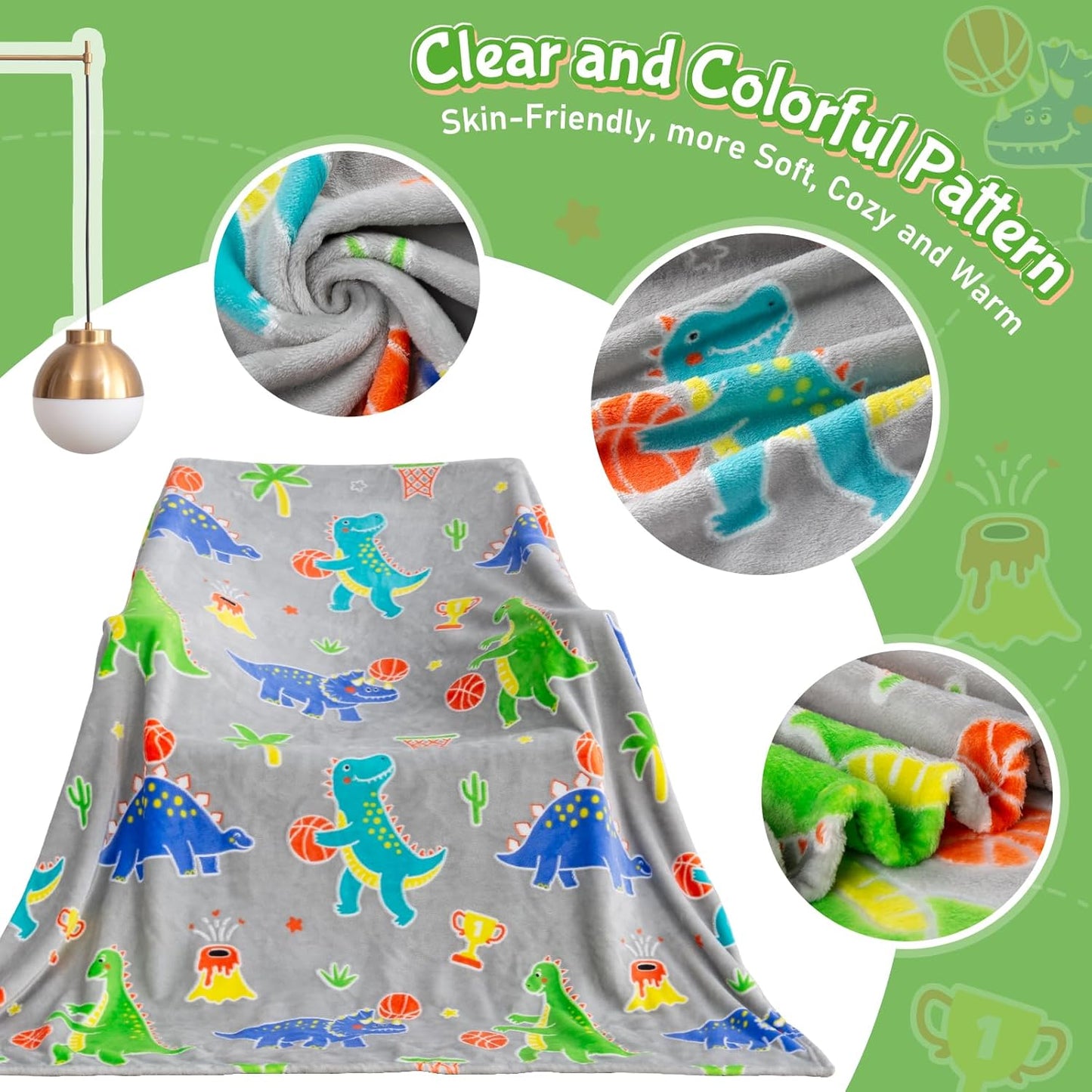 Dinosaur Toy Gifts Blankets Glow in The Dark for Boys Girls, Dino Basketball Hoop Bed Decor for Kids Teens, Fun Dinosaurs Toys Gift for Age 3 4 5 6 7 8 9 10 Year Old Kids Birthday Christmas